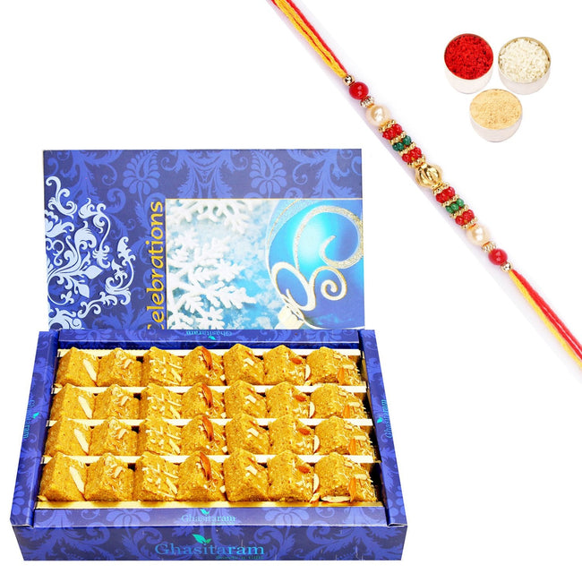 Ghasitaram Nani's Special Besan Barfi With Pearl Beads Rakhi Main Image