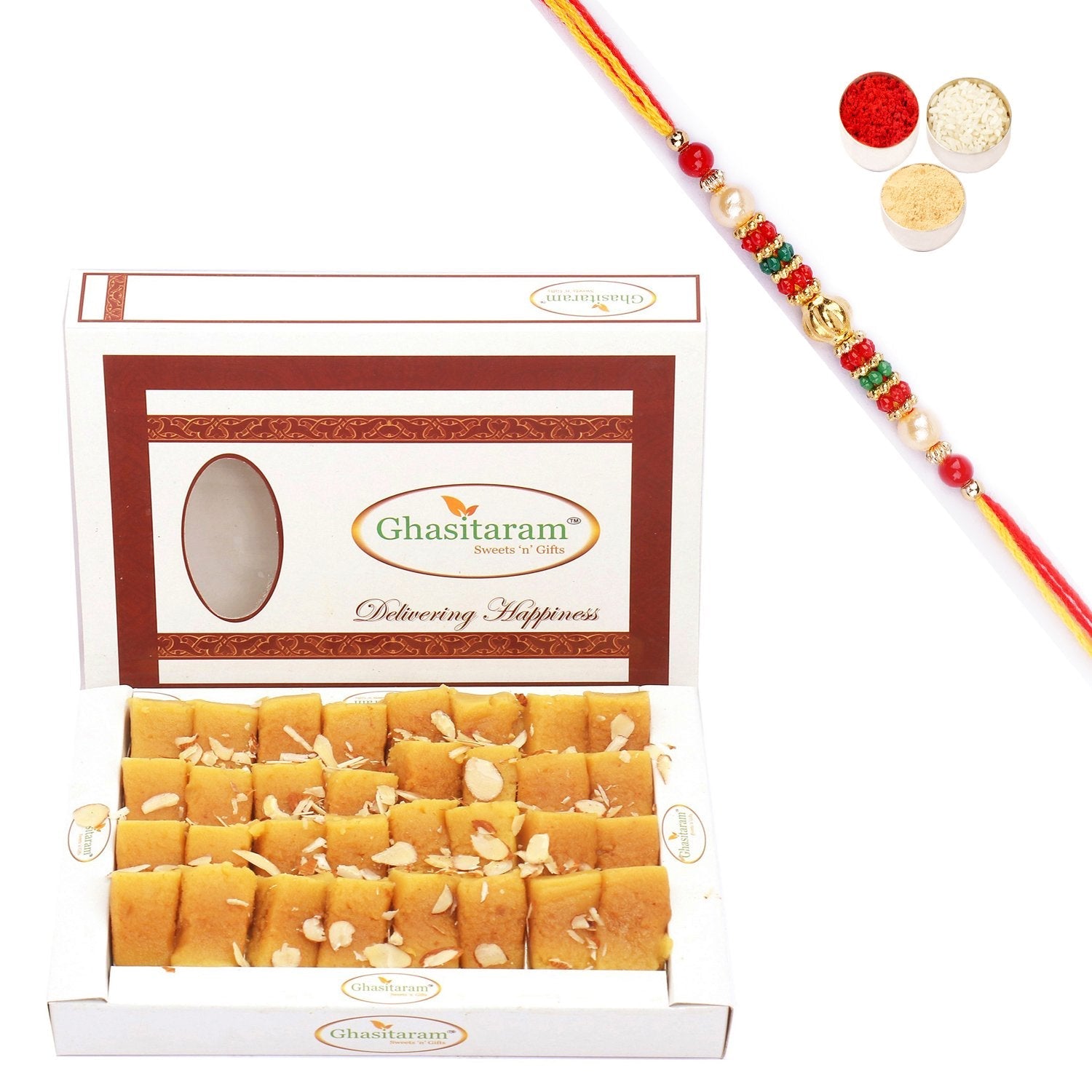 Ghasitaram Soft Mysore pak With Pearl Beads Rakhi