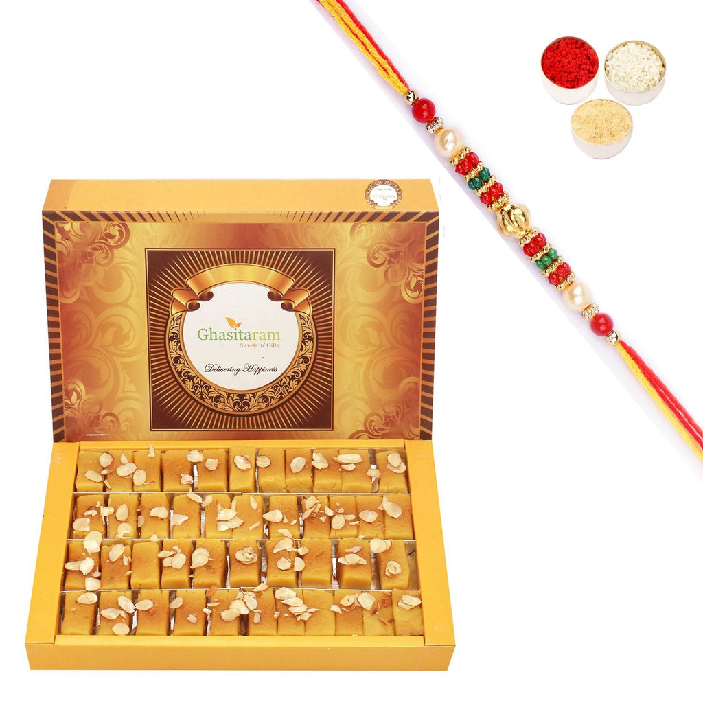 Ghasitaram Soft Mysore pak With Pearl Beads Rakhi
