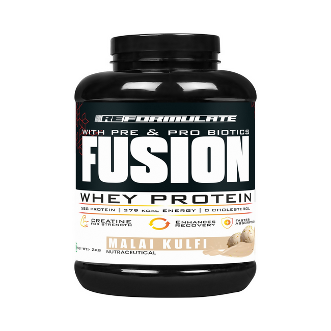Reformulate Fusion Whey Protein With Pre & Pro Biotics I Muscle Growth I 58G Protein | 379 Kcal Energy - Malai Kulfi Hover Image