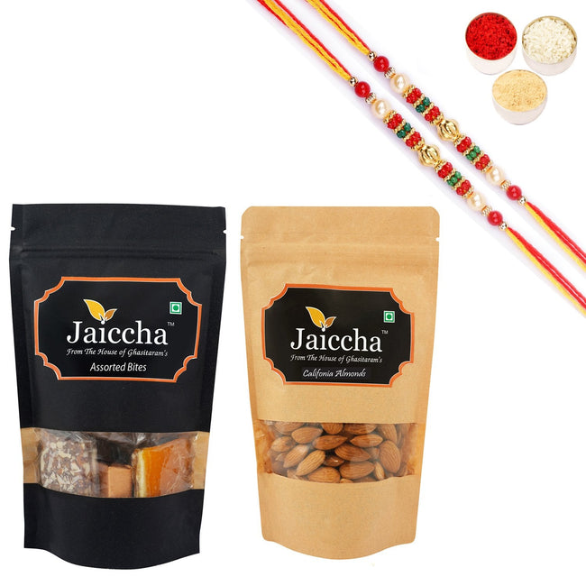 Ghasitaram Assorted Bites, Almonds With 2 Pearl Beads Rakhis Hover Image