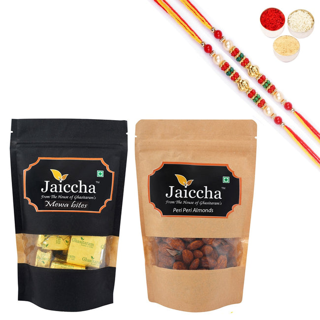 Ghasitaram Mewa Bites, Peri Peri Almonds With 2 Pearl Beads Rakhis Hover Image