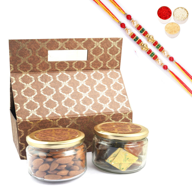 Ghasitaram Assorted Bites and Almonds With 2 Pearl Beads Rakhis Hover Image