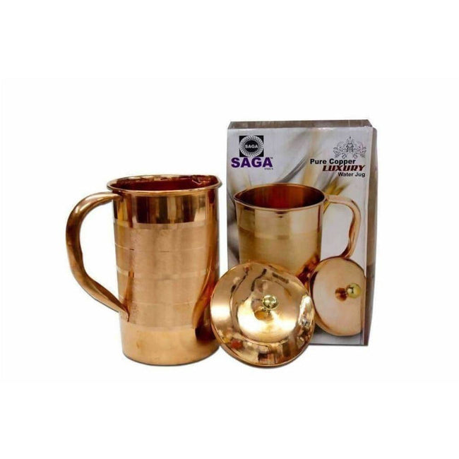 Pure Copper Water Jug With Handles And Lid Hover Image
