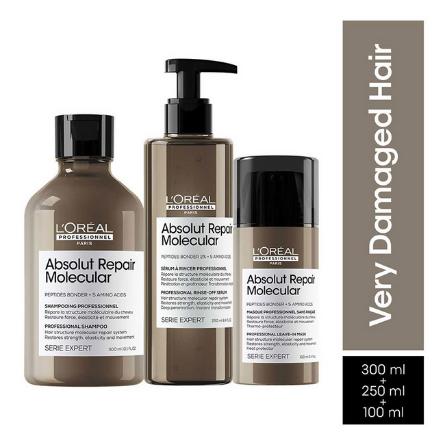 L'Oreal Professionnel Absolut Repair Molecular Shampoo, Rinse-Off Serum & Leave-In Mask Damaged Hair Main Image