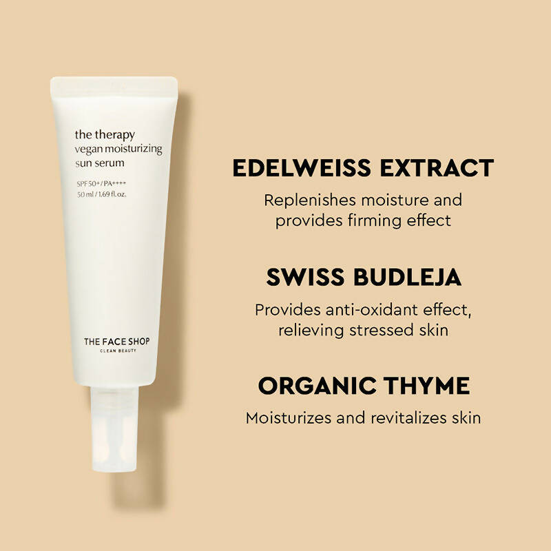 The Face Shop The Therapy Vegan Moisturizing Sun Serum SPF 50+ - Korean Skincare