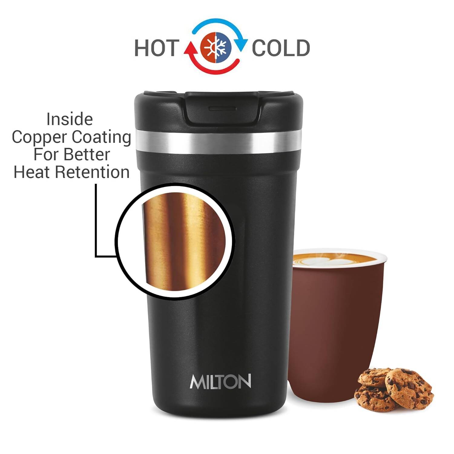 Milton Corral Thermosteel Insulated Coffee Mug Tumbler - 400ml (Black)
