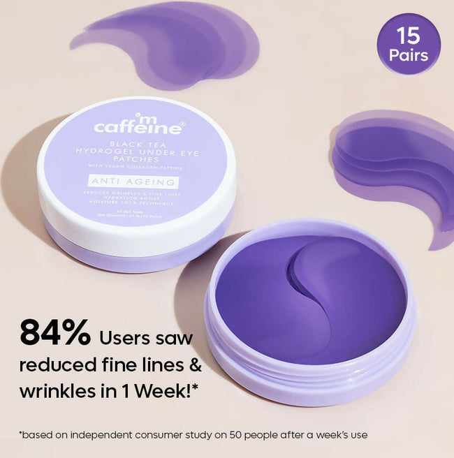 mCaffeine Black Tea Hydrogel Under Eye Patches with Vegan Collagen Peptide - Anti-Ageing Main Image