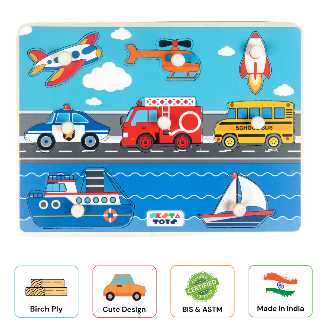 Nesta Toys Wooden Vehicle Knob Puzzle (8 Pcs)
