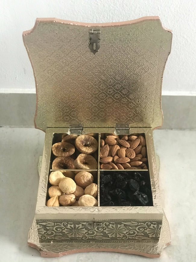 SK Mithaii | Assorted Meenakari Design Dry Fruit Box | Almonds | Apricots | Figs | Black Resins Hover Image
