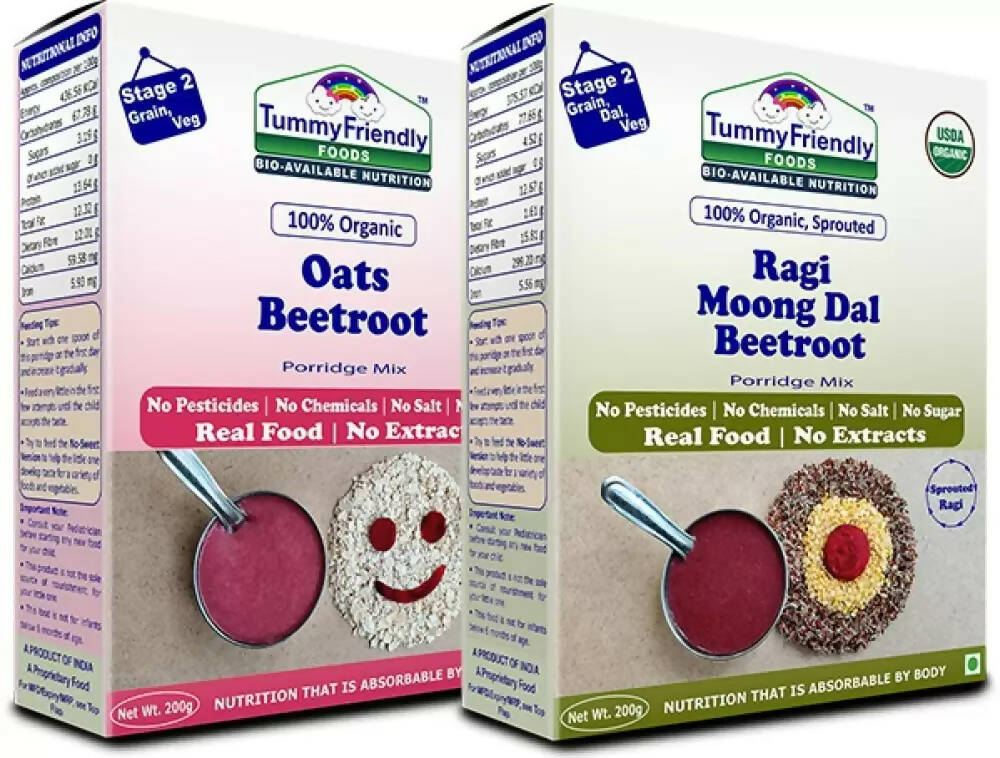 TummyFriendly Foods Organic Oats, Beetroot and Organic Sprouted Ragi, Moong Dal, Beetroot Porridge Mixes Combo