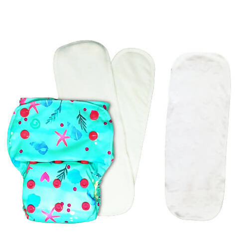 Kindermum Nano Pro Aio Cloth Diaper (With 2 Organic Inserts And Power Booster)-Seashore For Kids