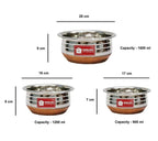 Sublime Kitchenware Set of 3 Stainless Steel Copper Bottom Handi with Lid