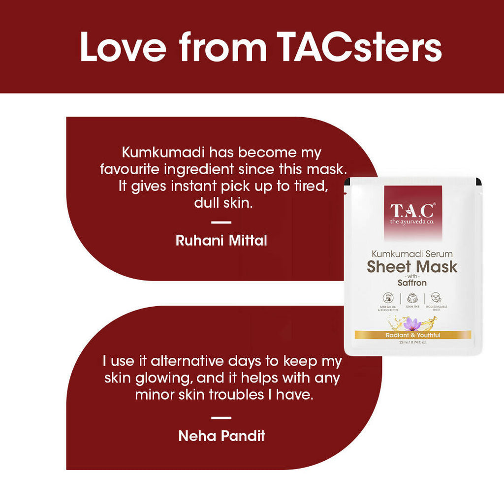 TAC - The Ayurveda Co. Kumkumadi Serum Sheet Mask | with Saffron | for Nourished & Moisturized Skin