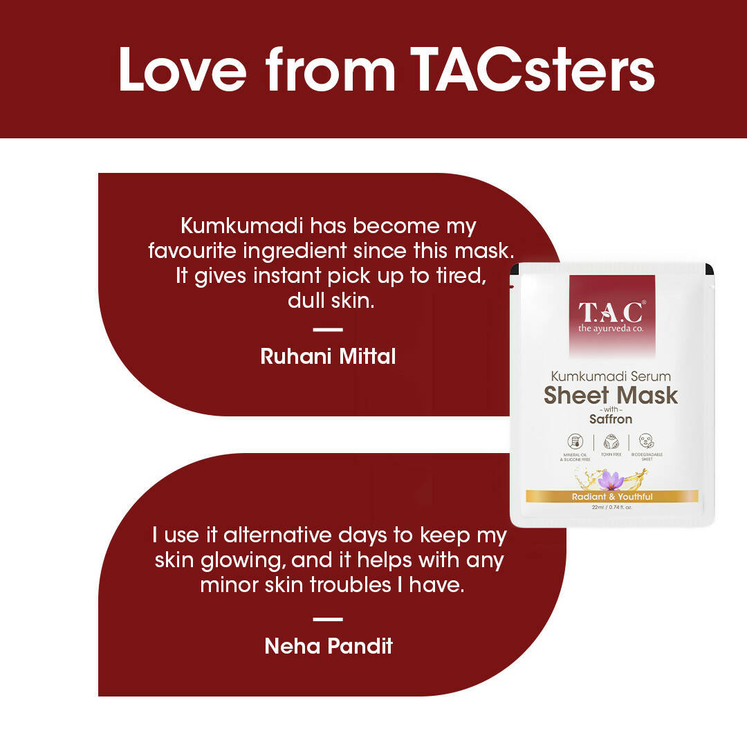 TAC - The Ayurveda Co. Kumkumadi Serum Sheet Mask | with Saffron | for Nourished & Moisturized Skin