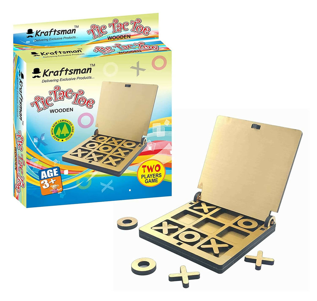 Kraftsman Wooden Tic Tac Toe Portable Game for Kids, Teens and Adults with Golden Mirror Shade Strategy & War Games Board Game