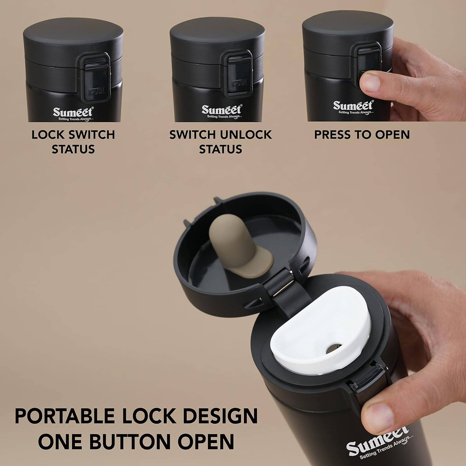 Sumeet Stainless Steel Vacuum Hot & Cold Tumbler - 350 ml (Black)