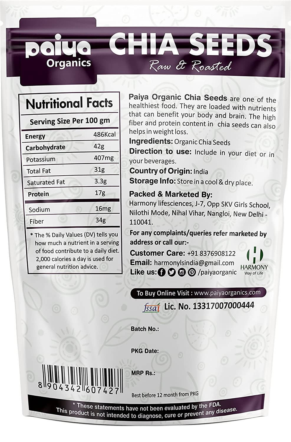 Paiya Organics Raw Chia Seeds