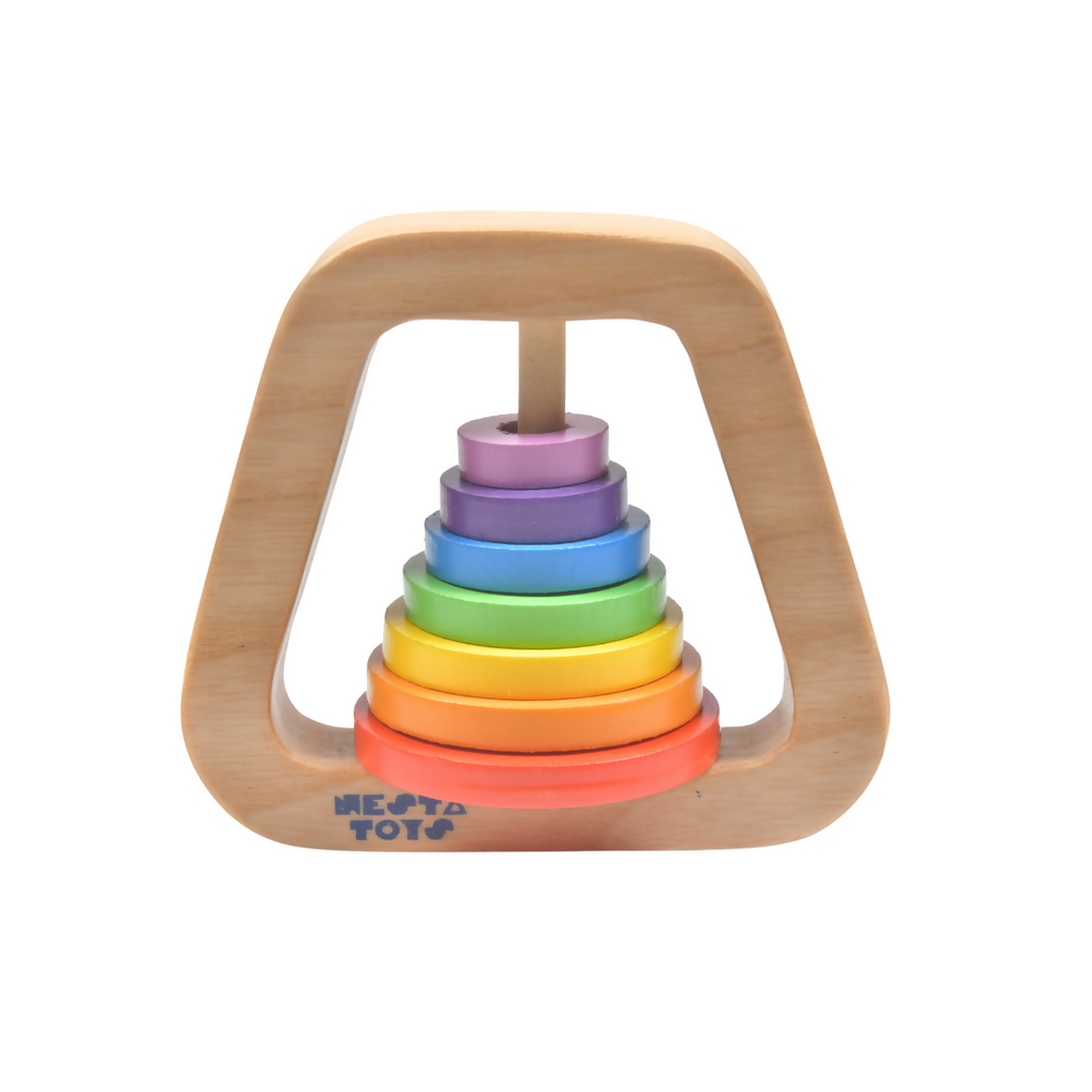 Nesta Toys Wooden Rainbow Rattle for Babies, Montessori Wooden Toy
