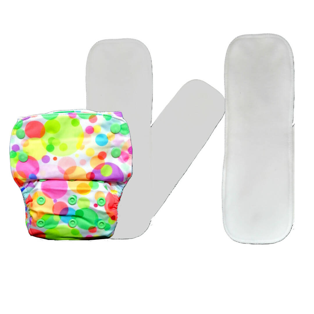 Kindermum Nano Pro Aio Cloth Diaper (With 2 Organic Inserts And Power Booster)-Polka For Kids