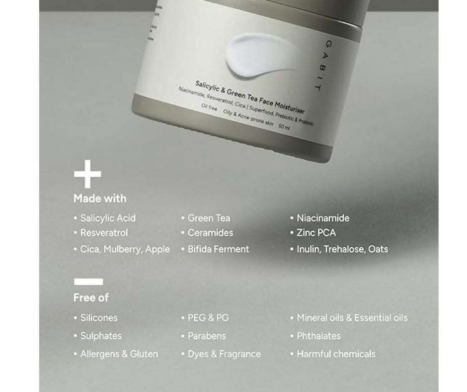 Gabit Salicylic Acid & Green Tea Face Moisturiser For Acne, Blackheads & Open Pores
