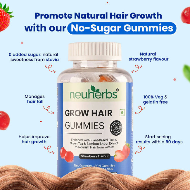 Neuherbs Grow Hair Gummies (No Added Sugar) - Strawberry Flavor Main Image