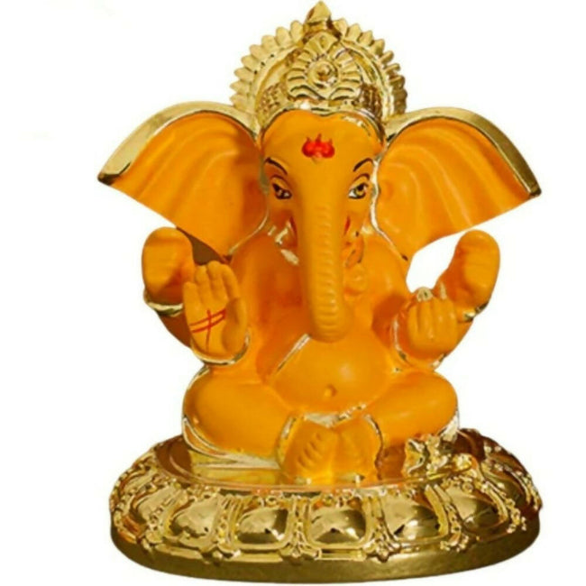 Tamas Gold-Polished Gaj Karna Ganesh Idol Orange & gold Color Hover Image