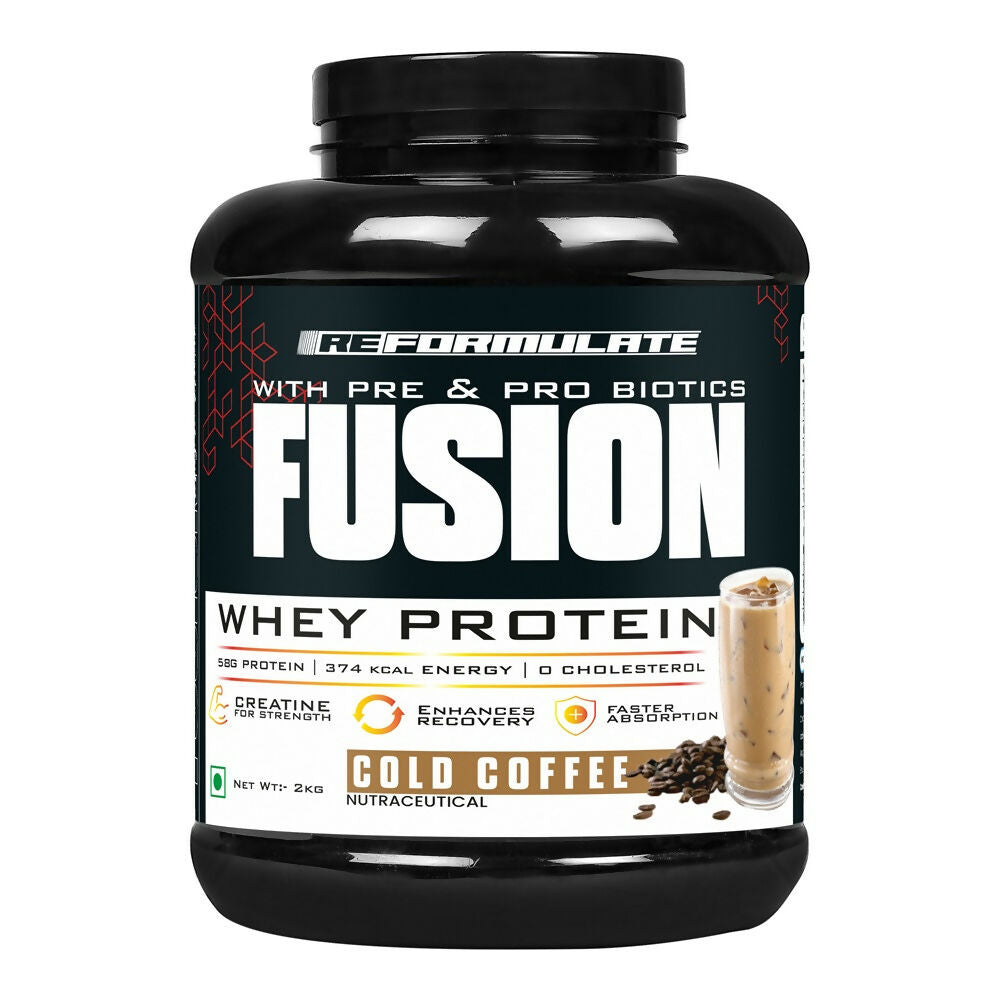 Reformulate Fusion Whey Protein With Pre & Pro Biotics I Muscle Growth I 58G Protein | 379 Kcal Energy - Cold Coffee