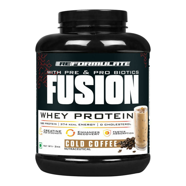 Reformulate Fusion Whey Protein With Pre & Pro Biotics I Muscle Growth I 58G Protein | 379 Kcal Energy - Cold Coffee Hover Image