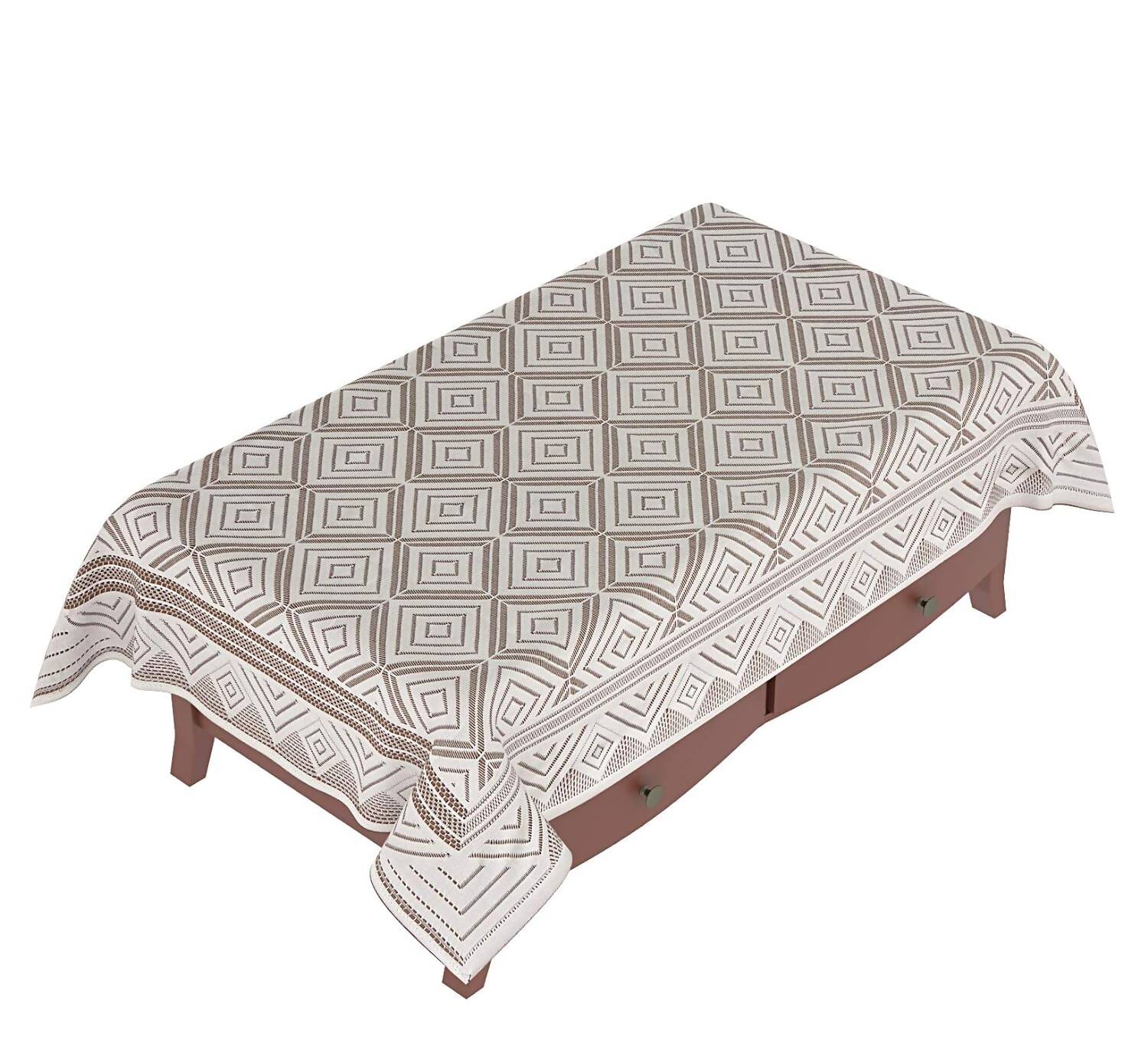 Yellow Weaves Cotton Geometric Designer Net Rectangular Center 4 Seater Table Cover - Off White