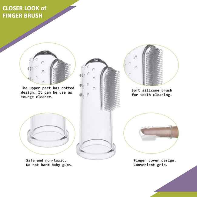 Safe-O-Kid Silicone Baby Finger, Infant Training Soft Teeth Brush, Oral Cleaning Massager For Babies- 1 Blue, 1 Pink & 1 Transparent Main Image