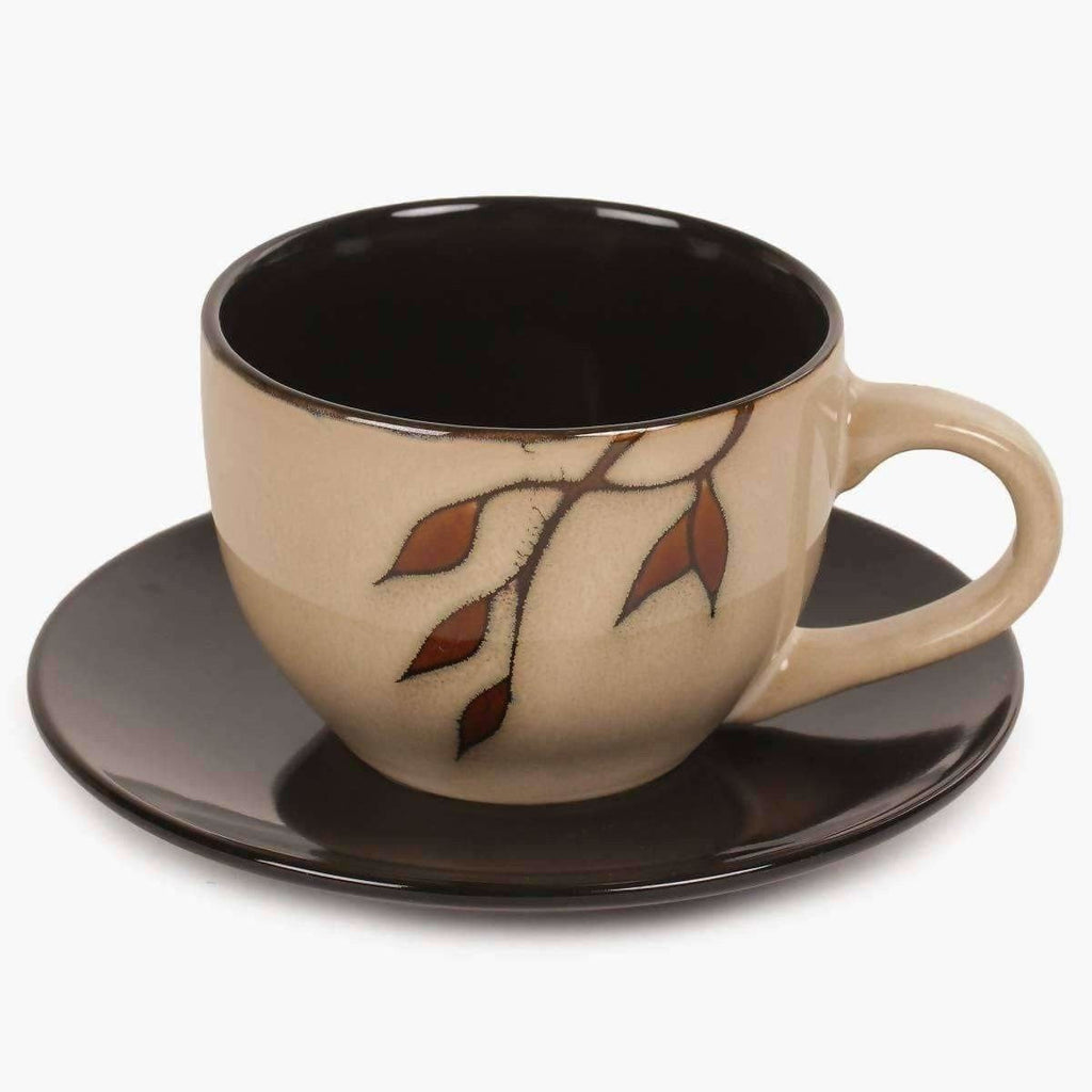 Home Centre Caraway Cup and Saucer- Set of 13 Pcs - 220 ml - Brown
