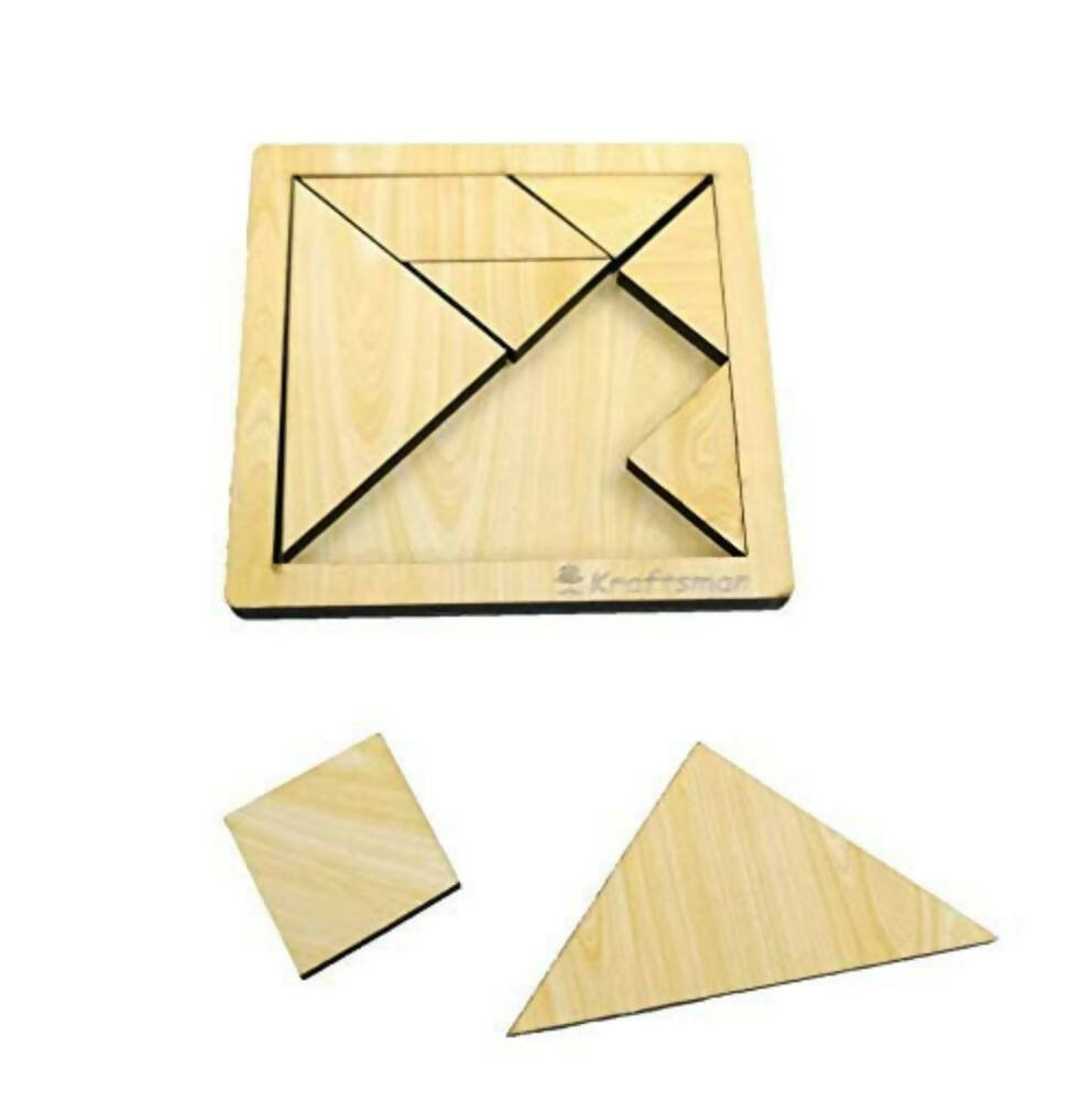Kraftsman Portable Wooden Tangram Puzzle | 7 Pieces Puzzle Board for Kids and Adults | Travel Pouch Included
