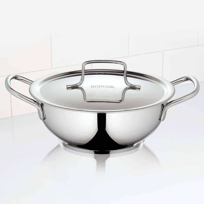 Borosil Stainless Steel Deep Kadhai With Lid, 2.3 Litre Main Image
