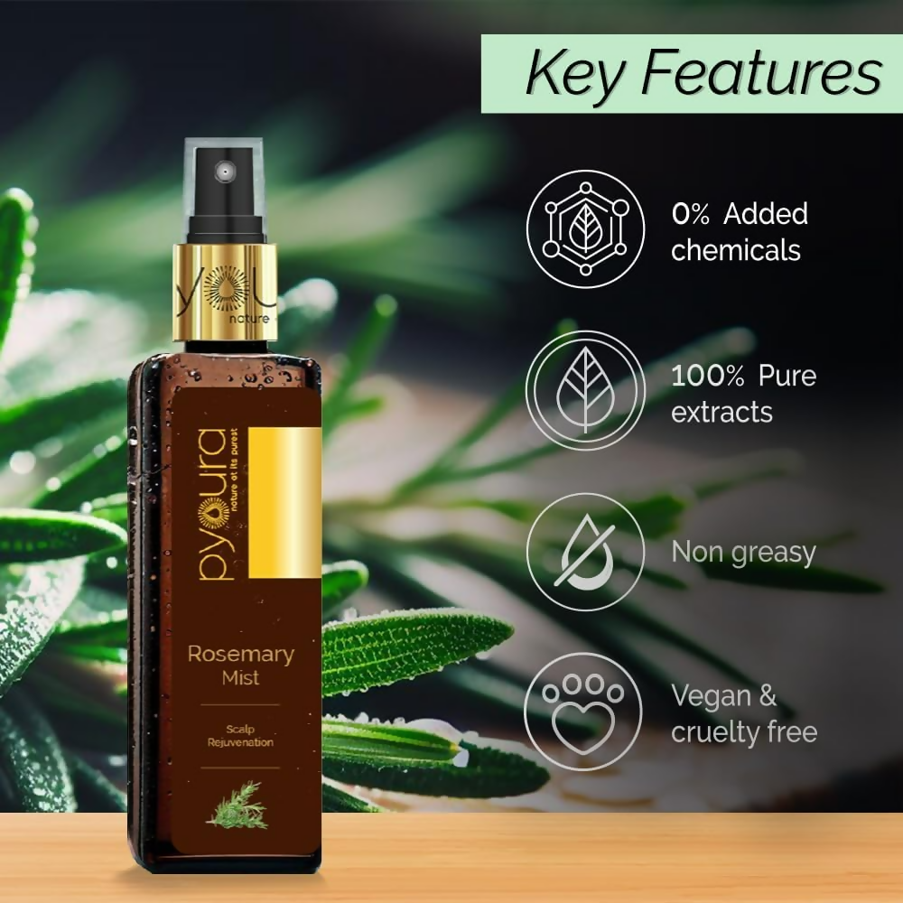 Pyoura Rosemary Water Spray For Hair Fall Control Natural Non-Greasy Heat Protection Serum Mist Toner