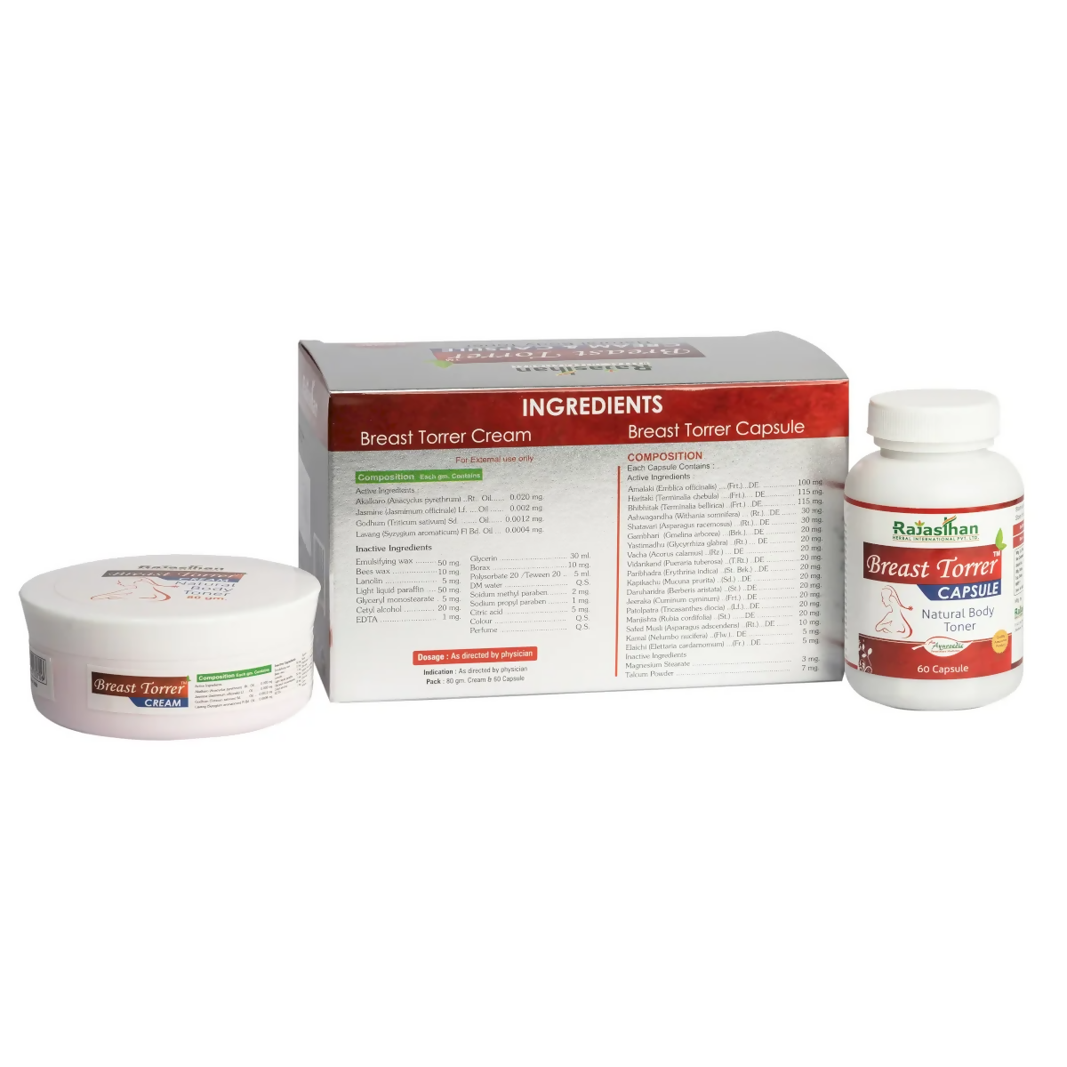 Rajasthan Herbals Breast Torrer Enlargement Cream & Capsules Combo