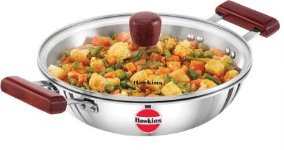 Hawkins TriPly Stainless Steel Kadhai with Glass Lid 26 cm Diameter 2.5 L (SSD25G)