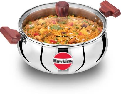Hawkins TriPly Stainless Steel Cook n Serve Handi with Glass Lid 5 L (SSH50G) Hover Image