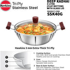 Hawkins Triply Stainless Steel Kadhai 28 cm Diameter with Lid 4 L (SSK40G)