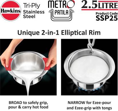 Hawkins Tri-Ply Stainless Steel Induction Metro Patila 19.5 cm Diameter 2.5 L (SSP25)