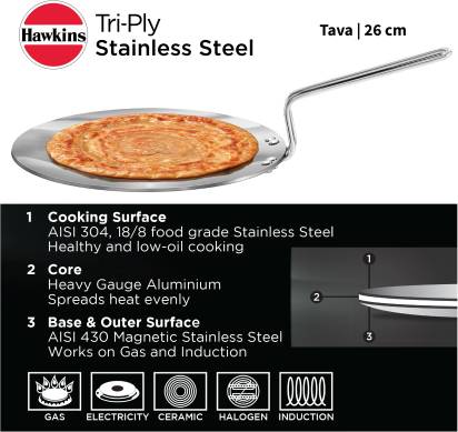 Hawkins TriPly Tawa 26 cm Diameter (Stainless Steel, Induction Bottom) Main Image