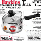 Hawkins Stainless Steel Tea Pan 15.1 cm Diameter with Glass Lid 1 L (SST10G)