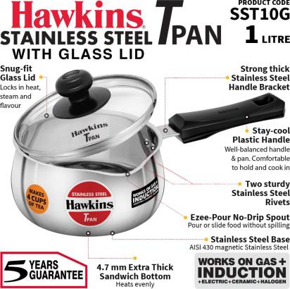 Hawkins Stainless Steel Tea Pan 15.1 cm Diameter with Glass Lid 1 L (SST10G) Main Image