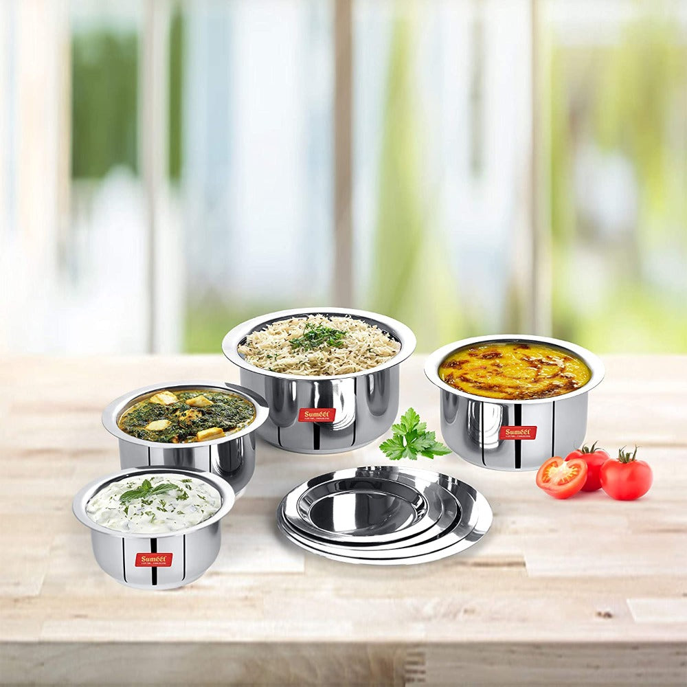 Sumeet Stainless Steel Tope/ Patila/cookware With Lids