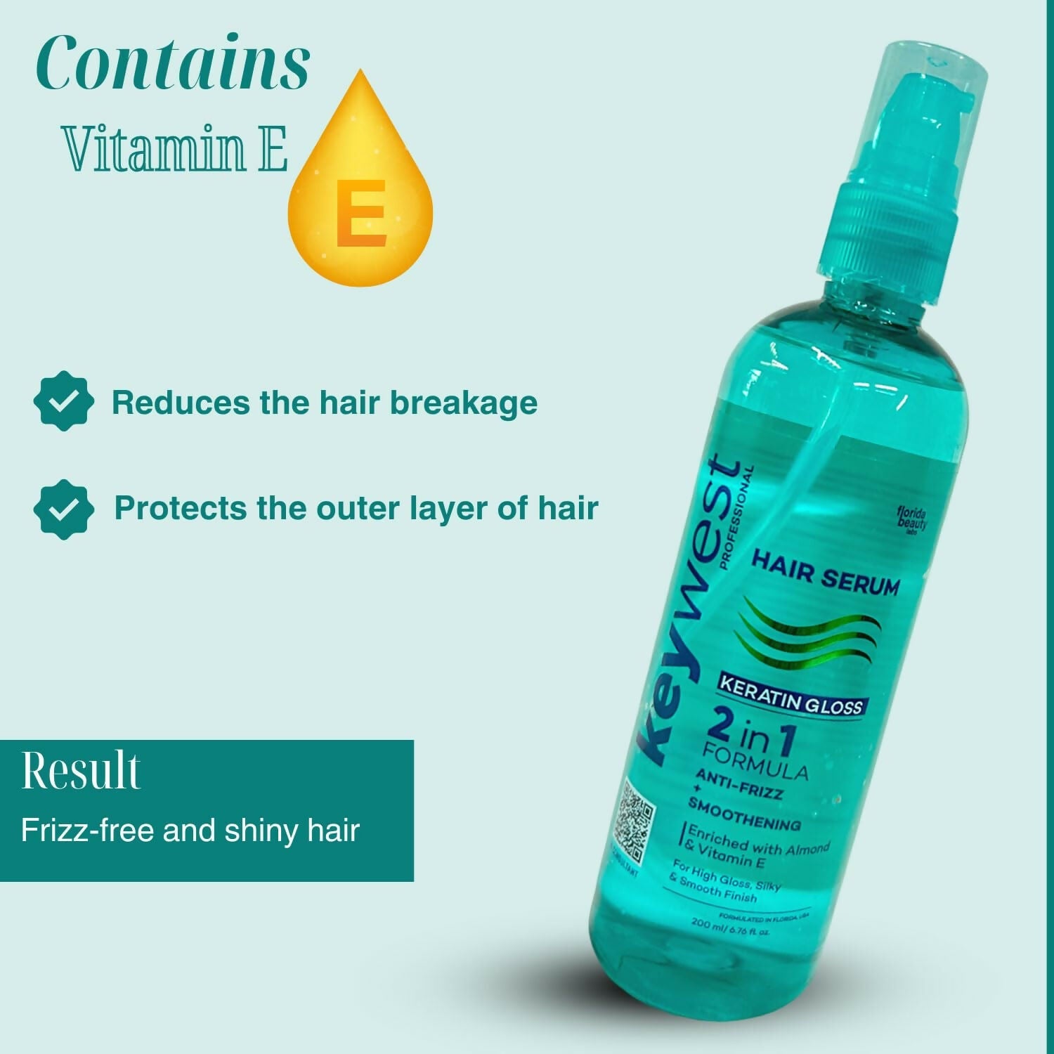 Keywest Professional Keratin Gloss Hair Serum - 2in1 Formula Anti-Frizz + Smoothening