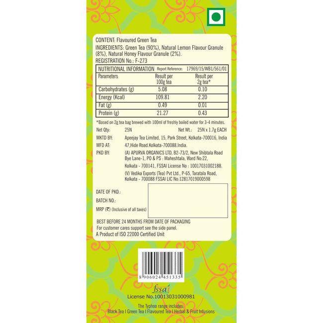 Typhoo Cleansing Lemon & Honey Green Tea Bags Main Image