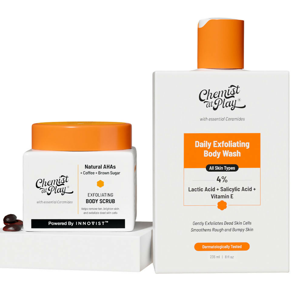 Chemist At Play Exfoliating Body Wash + Exfoliating Body Scrub For Tan Removal Combo