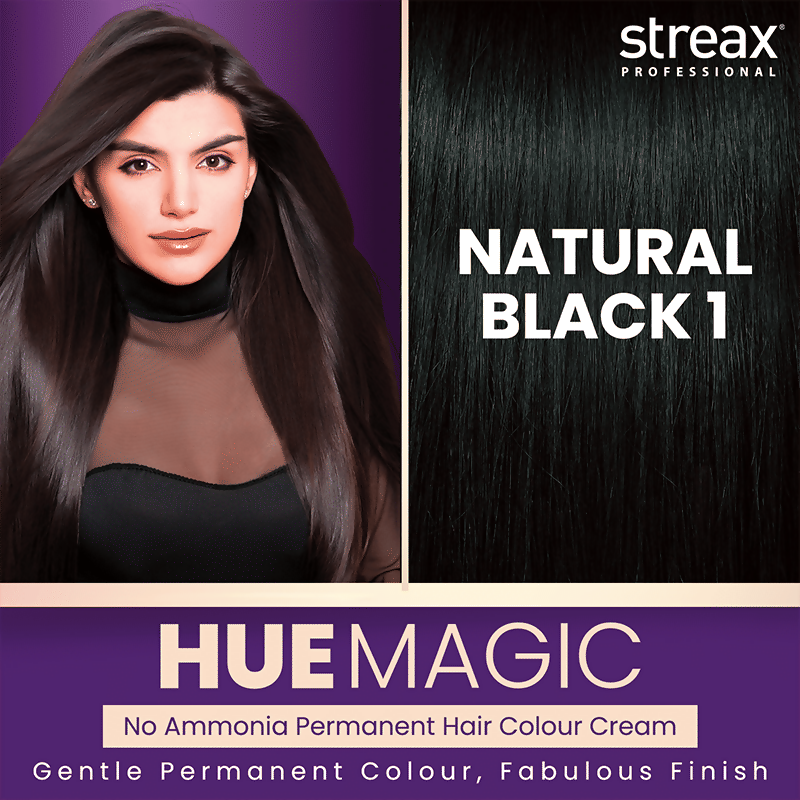 Streax Professional HueMagic Permanent Hair Colour - 1 Natural Black