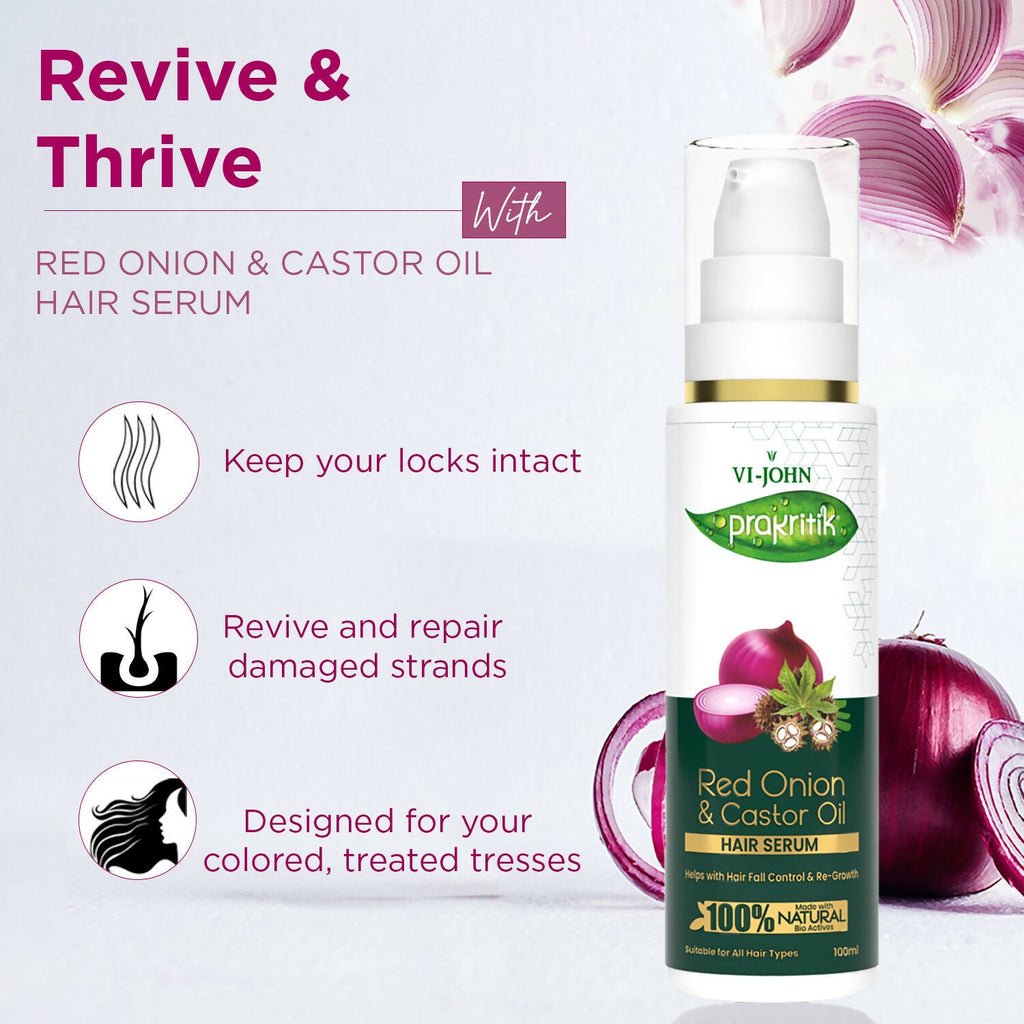 VI-JOHN Prakritik Red Onion & Castor Oil Hair serum, Reduces Hair Loss, 100% Natural Bio Actives Hair Oil