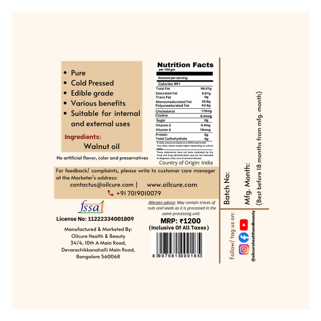 Oilcure Walnut Oil Cold Pressed